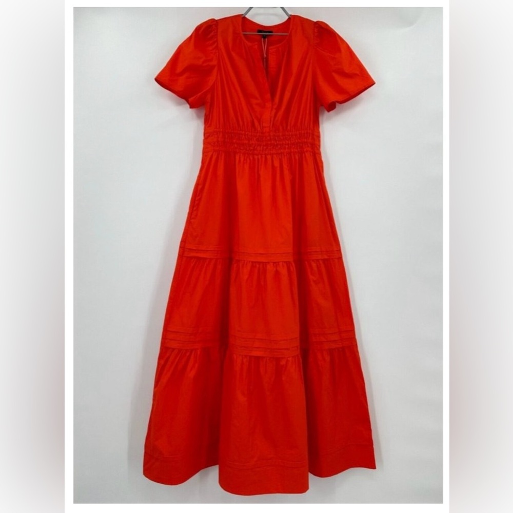 Quince Red Organic Cotton Tiered Maxi Dress sz M Women's Pockets Poplin Fabric